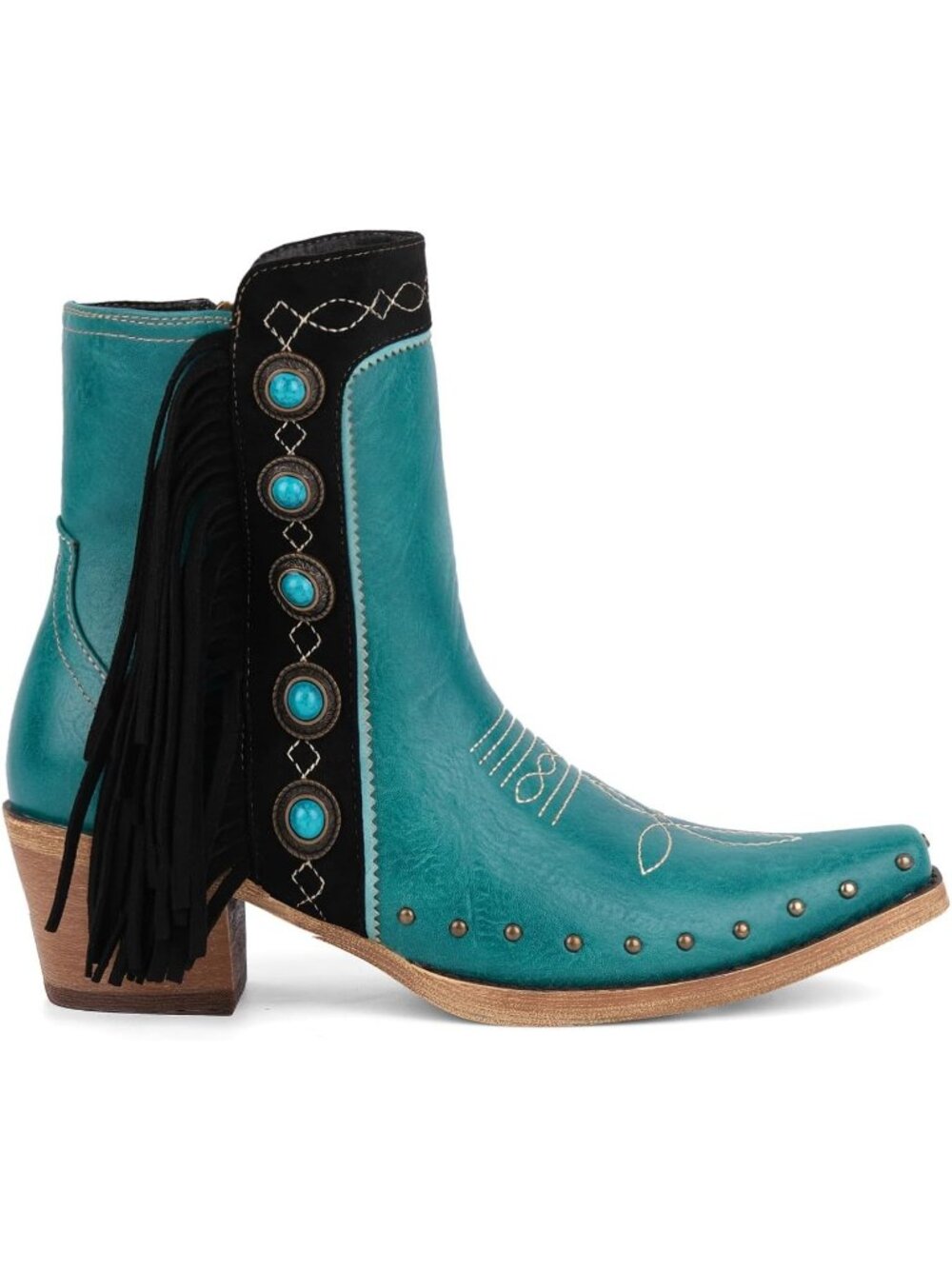 Women's Teal Fringe Classic Cushioned Insole Ankle Boots with Turquoise Stones